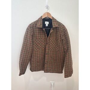 HM Womens Relaxed Fit Plaid Quilted Lined Flannel Shirt Jacket Brown Tan Medium